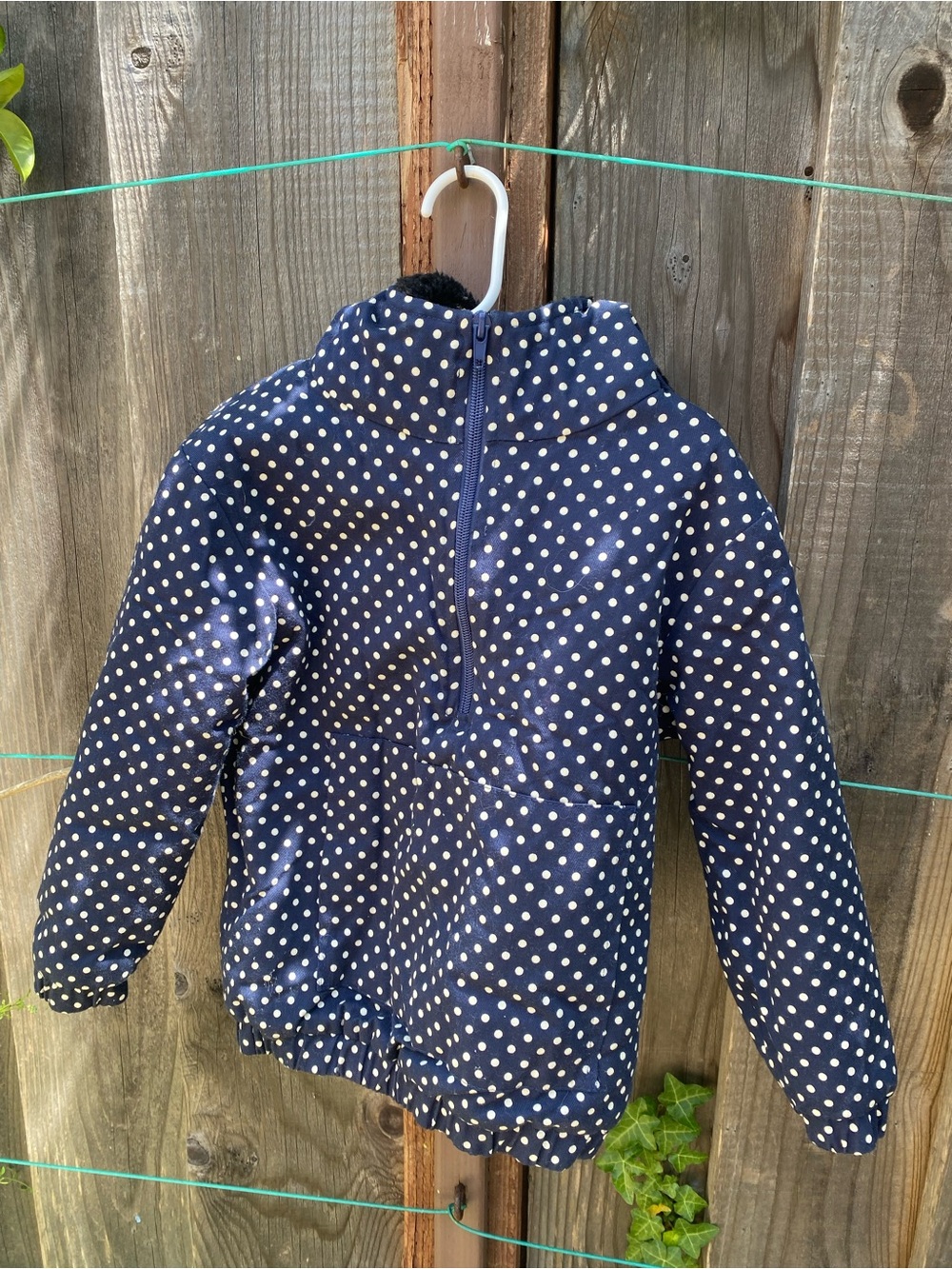 Boy + Girl Navy and White Polka Dot Puffer Jacket